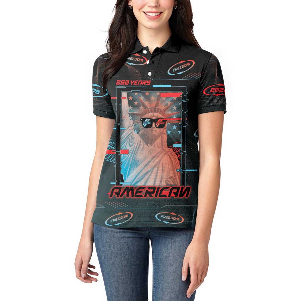 United States 250th Anniversary Women Polo Shirt Statue Of Liberty Cyberpunk Style - Wonder Print Shop