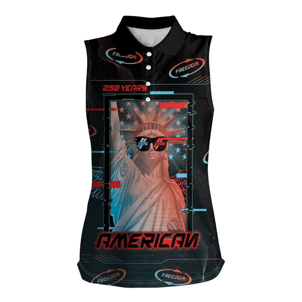 United States 250th Anniversary Women Sleeveless Polo Shirt Statue Of Liberty Cyberpunk Style - Wonder Print Shop