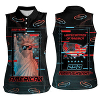 United States 250th Anniversary Women Sleeveless Polo Shirt Statue Of Liberty Cyberpunk Style - Wonder Print Shop
