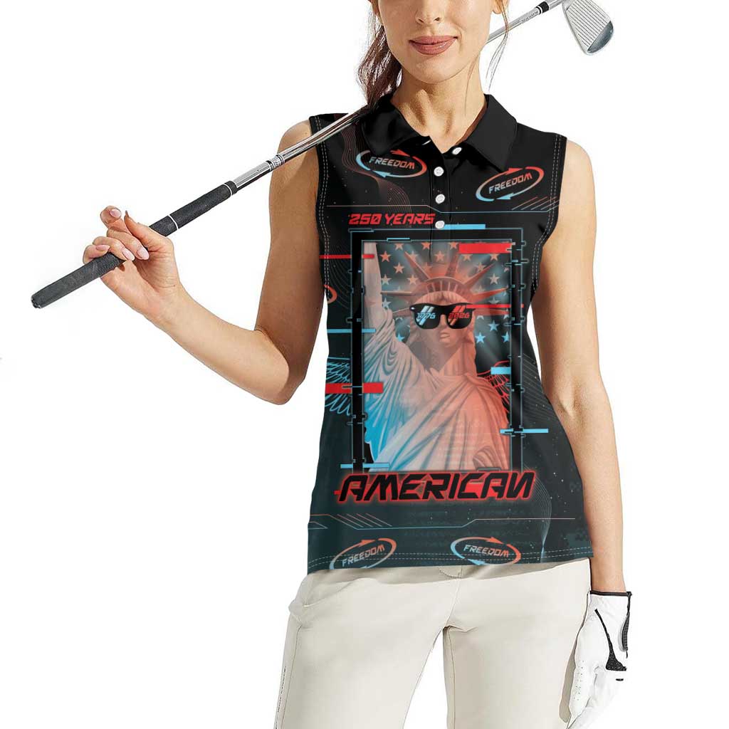 United States 250th Anniversary Women Sleeveless Polo Shirt Statue Of Liberty Cyberpunk Style - Wonder Print Shop