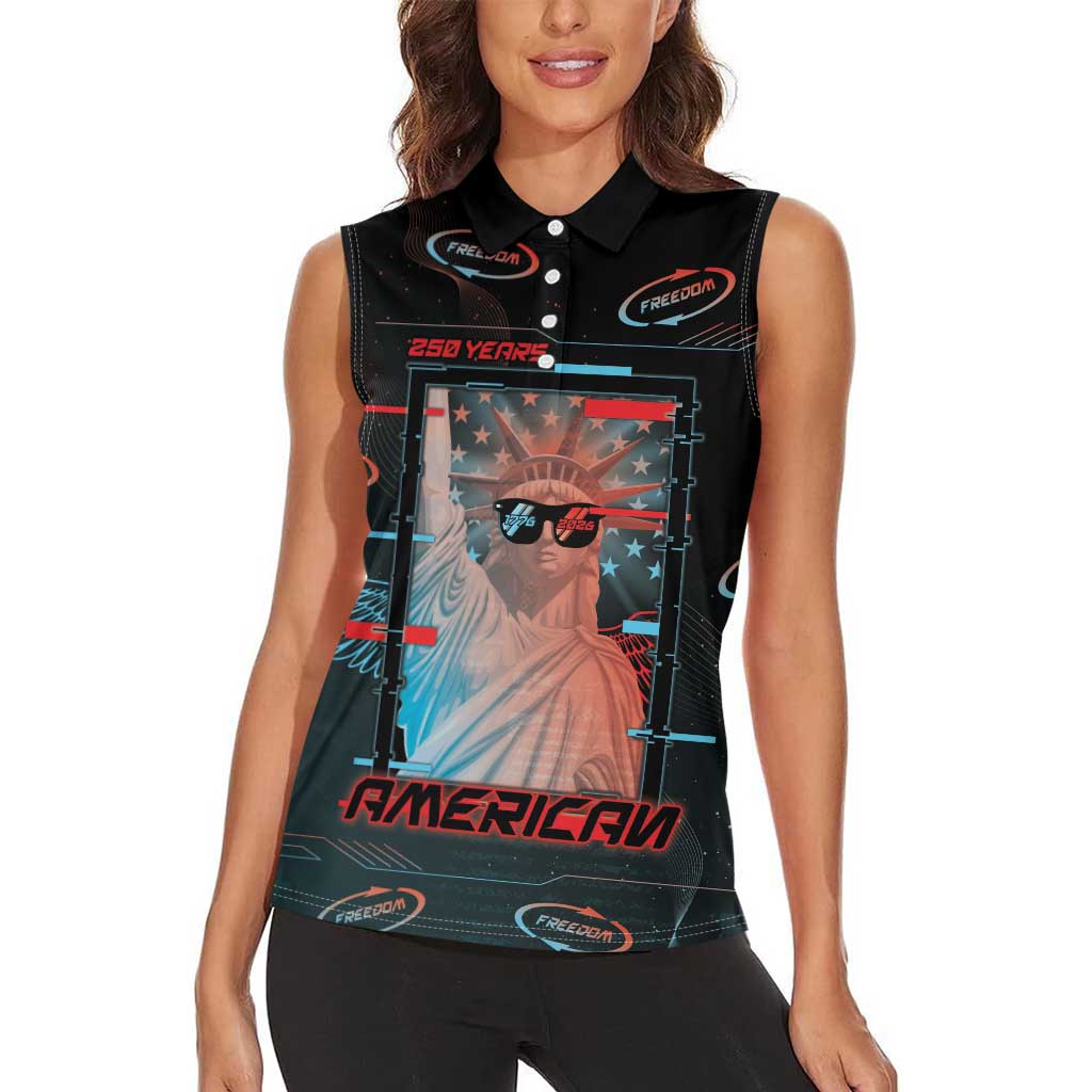 United States 250th Anniversary Women Sleeveless Polo Shirt Statue Of Liberty Cyberpunk Style - Wonder Print Shop