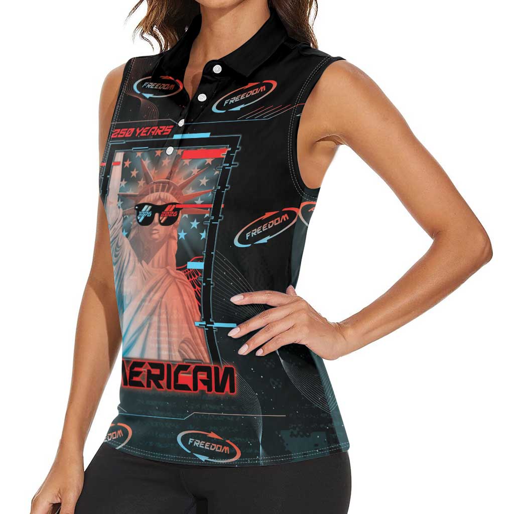 United States 250th Anniversary Women Sleeveless Polo Shirt Statue Of Liberty Cyberpunk Style - Wonder Print Shop