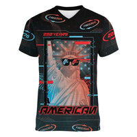 United States 250th Anniversary Women V-Neck T-Shirt Statue Of Liberty Cyberpunk Style - Wonder Print Shop