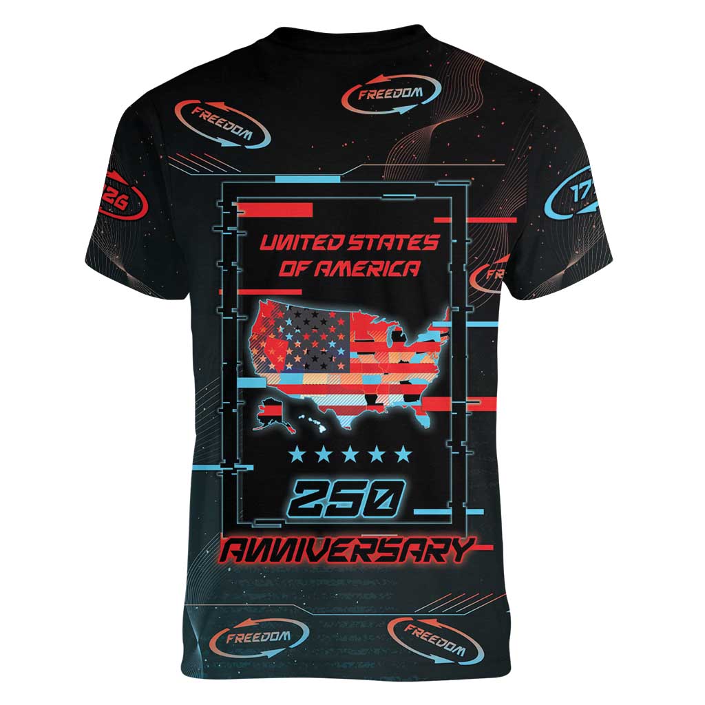 United States 250th Anniversary Women V-Neck T-Shirt Statue Of Liberty Cyberpunk Style - Wonder Print Shop