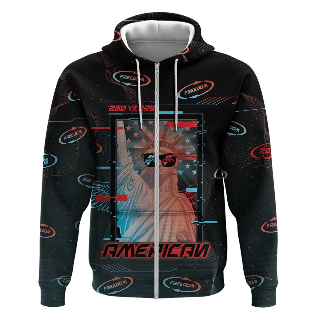 United States 250th Anniversary Zip Hoodie Statue Of Liberty Cyberpunk Style - Wonder Print Shop