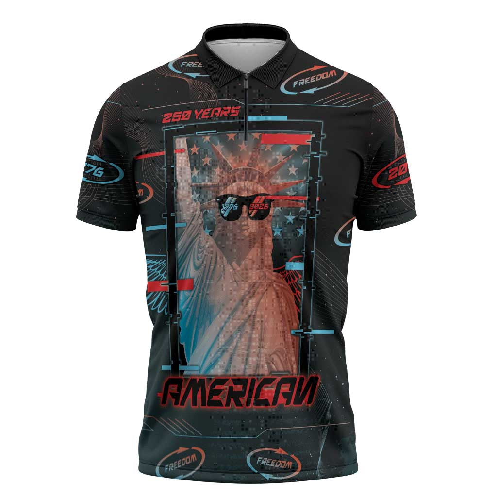 United States 250th Anniversary Zipper Polo Shirt Statue Of Liberty Cyberpunk Style - Wonder Print Shop