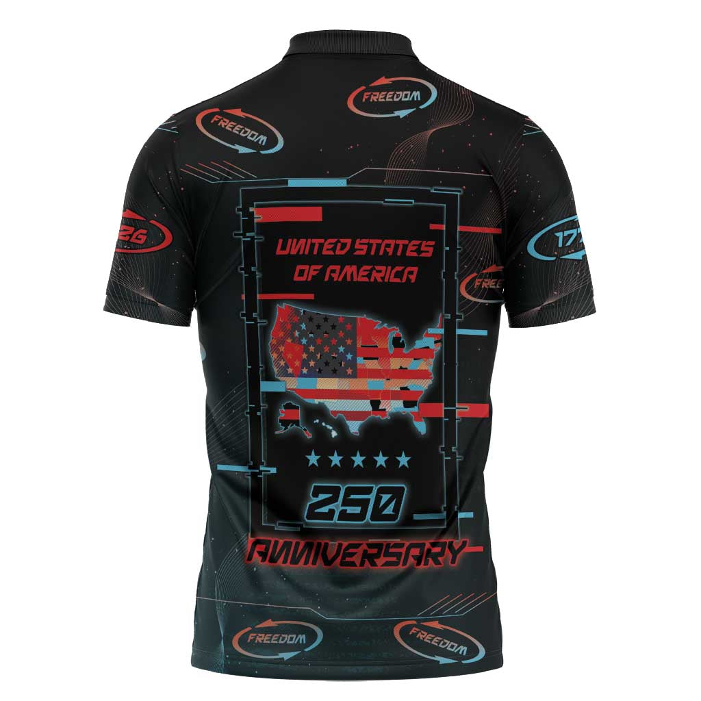 United States 250th Anniversary Zipper Polo Shirt Statue Of Liberty Cyberpunk Style - Wonder Print Shop