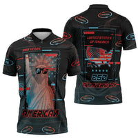 United States 250th Anniversary Zipper Polo Shirt Statue Of Liberty Cyberpunk Style - Wonder Print Shop