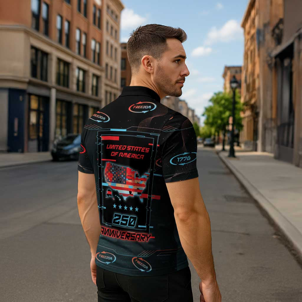 United States 250th Anniversary Zipper Polo Shirt Statue Of Liberty Cyberpunk Style - Wonder Print Shop