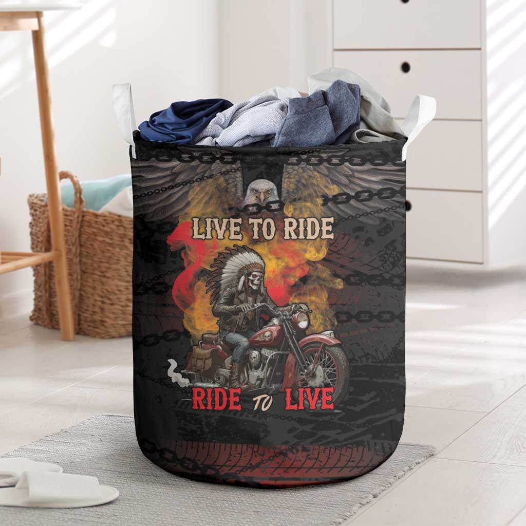 Indian Motorcycle Laundry Basket Live To Ride Skull Biker Native American - Wonder Print Shop