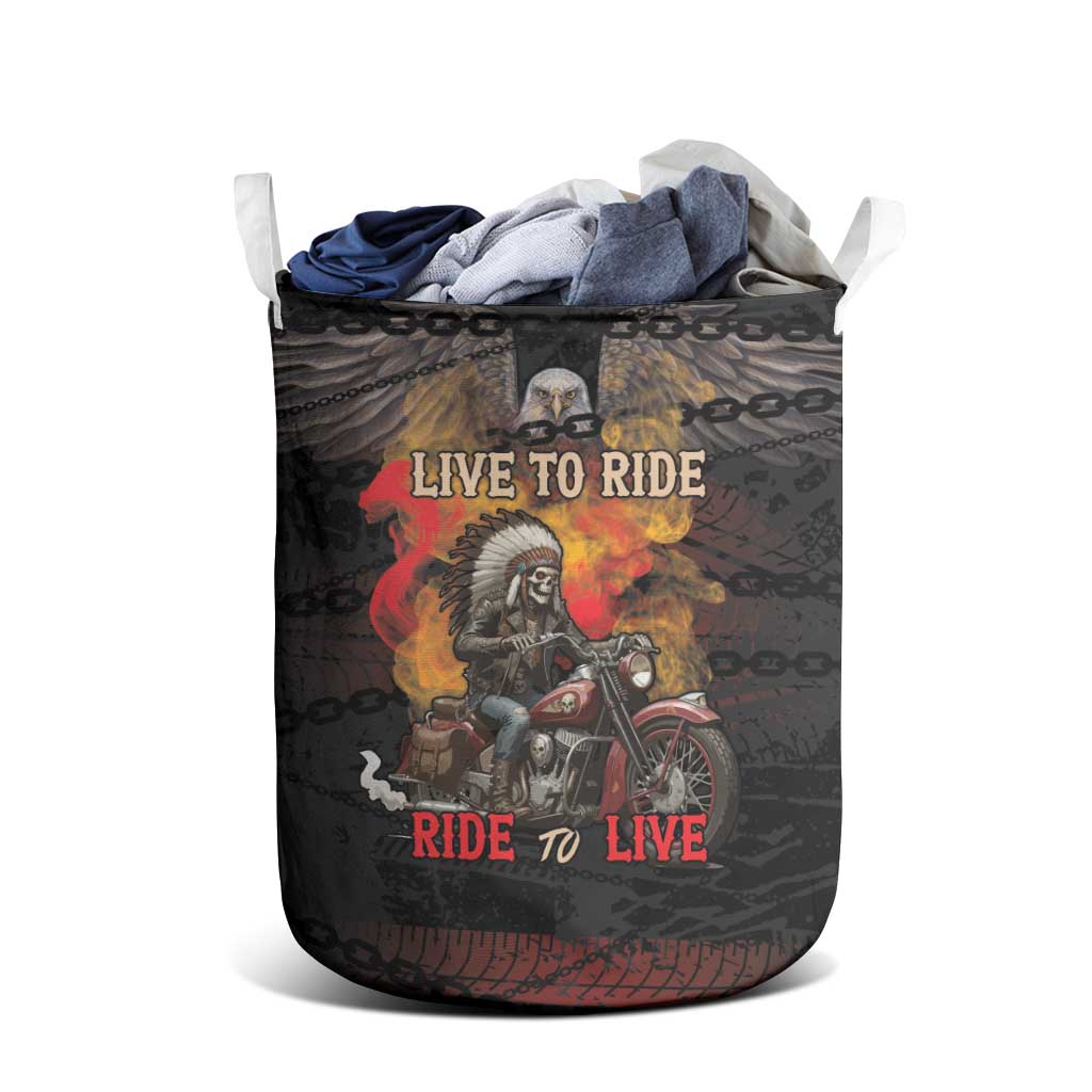Indian Motorcycle Laundry Basket Live To Ride Skull Biker Native American - Wonder Print Shop