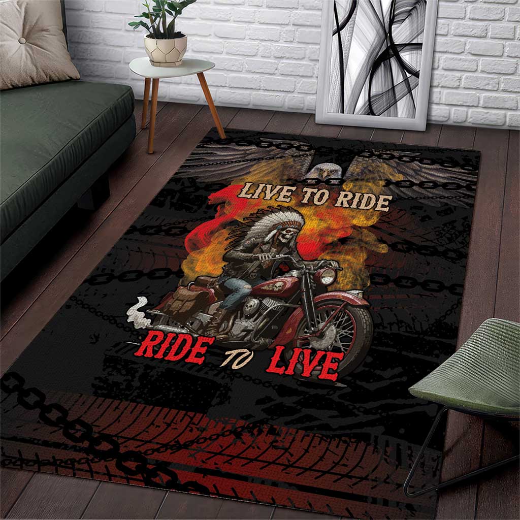 Indian Motorcycle Area Rug Live To Ride Skull Biker Native American - Wonder Print Shop