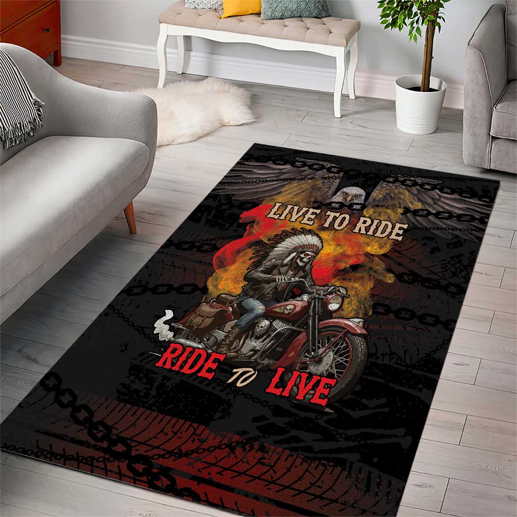 Indian Motorcycle Area Rug Live To Ride Skull Biker Native American - Wonder Print Shop