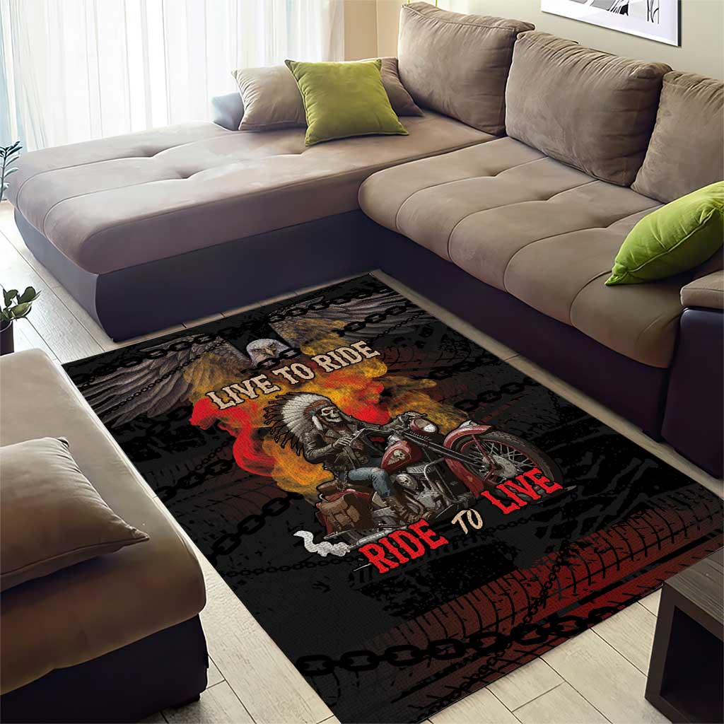 Indian Motorcycle Area Rug Live To Ride Skull Biker Native American - Wonder Print Shop