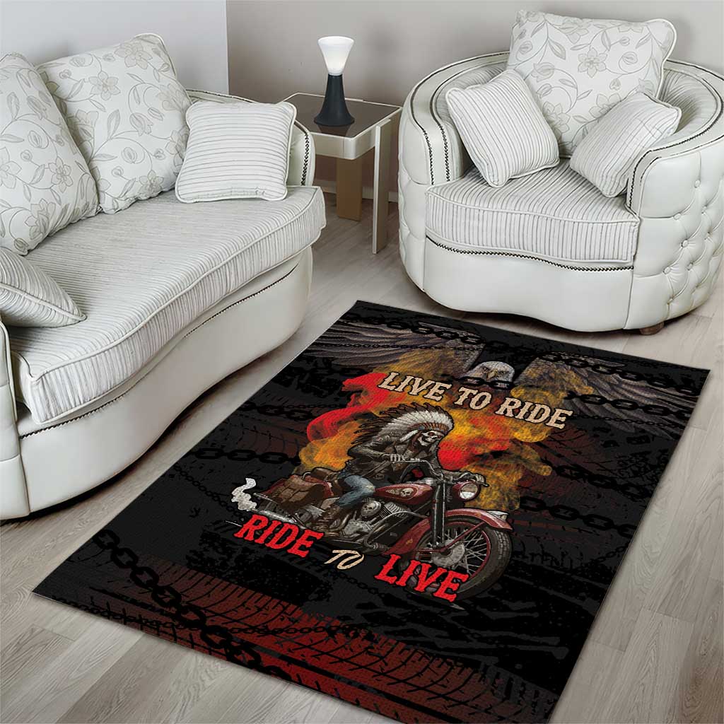 Indian Motorcycle Area Rug Live To Ride Skull Biker Native American - Wonder Print Shop