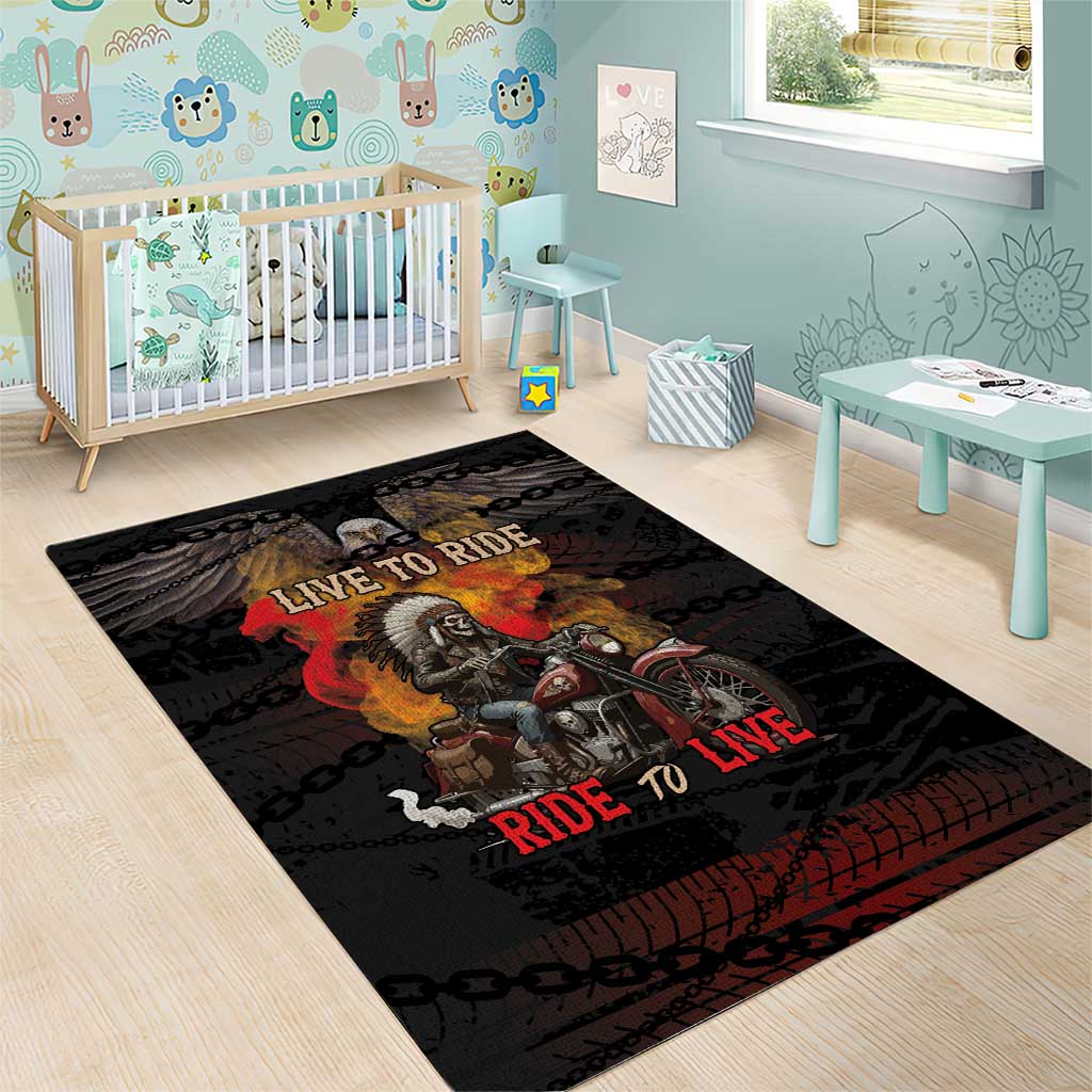 Indian Motorcycle Area Rug Live To Ride Skull Biker Native American - Wonder Print Shop