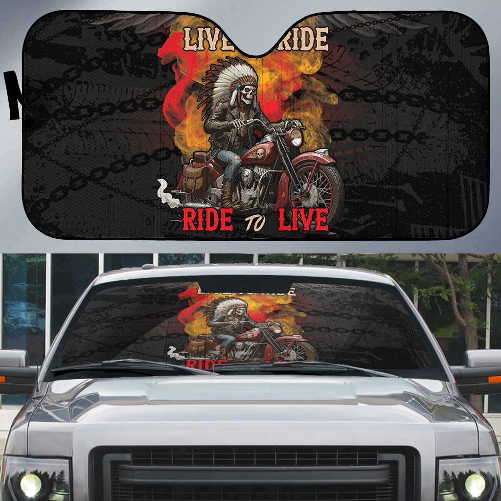 Indian Motorcycle Auto Sun Shade Live To Ride Skull Biker Native American - Wonder Print Shop