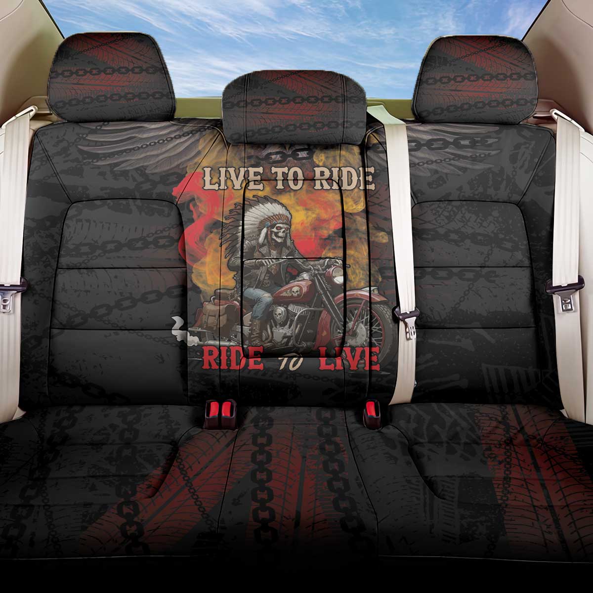 Indian Motorcycle Back Car Seat Cover Live To Ride Skull Biker Native American - Wonder Print Shop