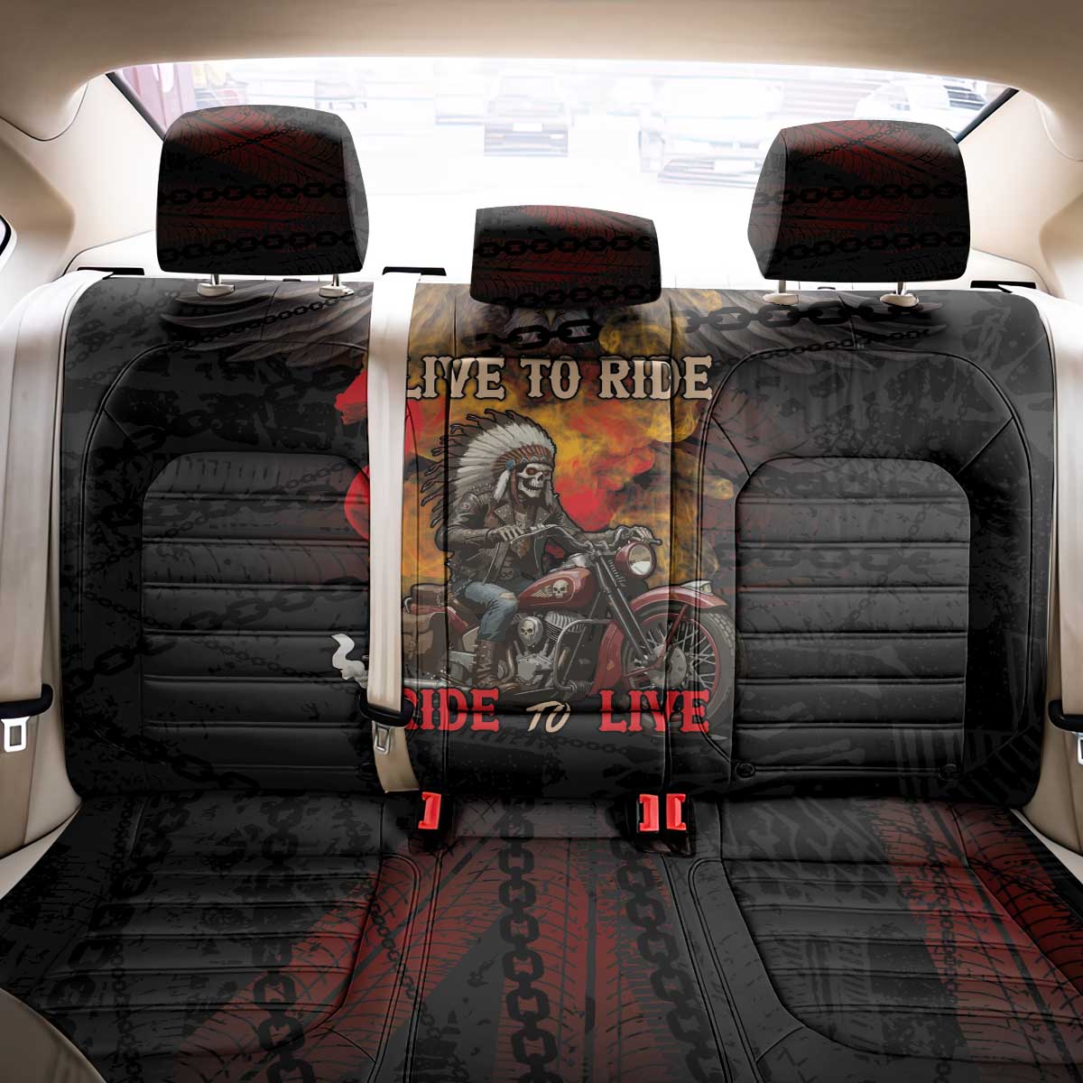 Indian Motorcycle Back Car Seat Cover Live To Ride Skull Biker Native American - Wonder Print Shop
