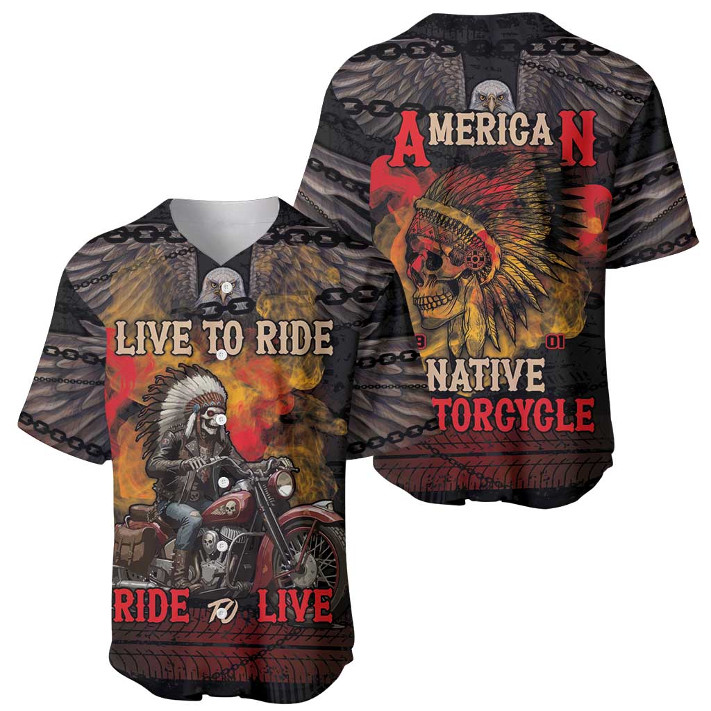 Indian Motorcycle Baseball Jersey Live To Ride Skull Biker Native American - Wonder Print Shop