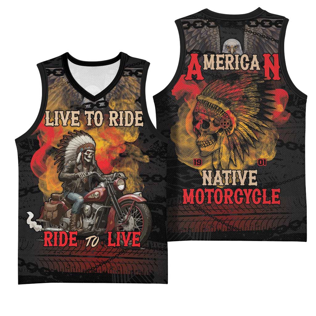 Indian Motorcycle Basketball Jersey Live To Ride Skull Biker Native American - Wonder Print Shop