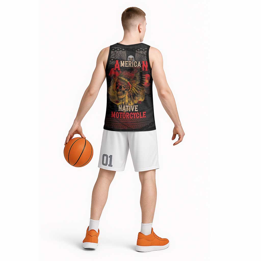 Indian Motorcycle Basketball Jersey Live To Ride Skull Biker Native American - Wonder Print Shop