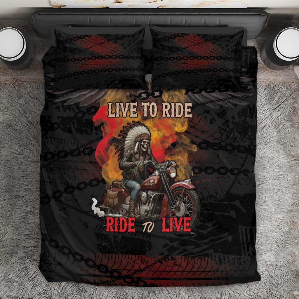 Indian Motorcycle Bedding Set Live To Ride Skull Biker Native American - Wonder Print Shop