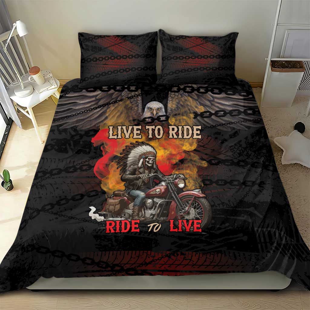 Indian Motorcycle Bedding Set Live To Ride Skull Biker Native American - Wonder Print Shop