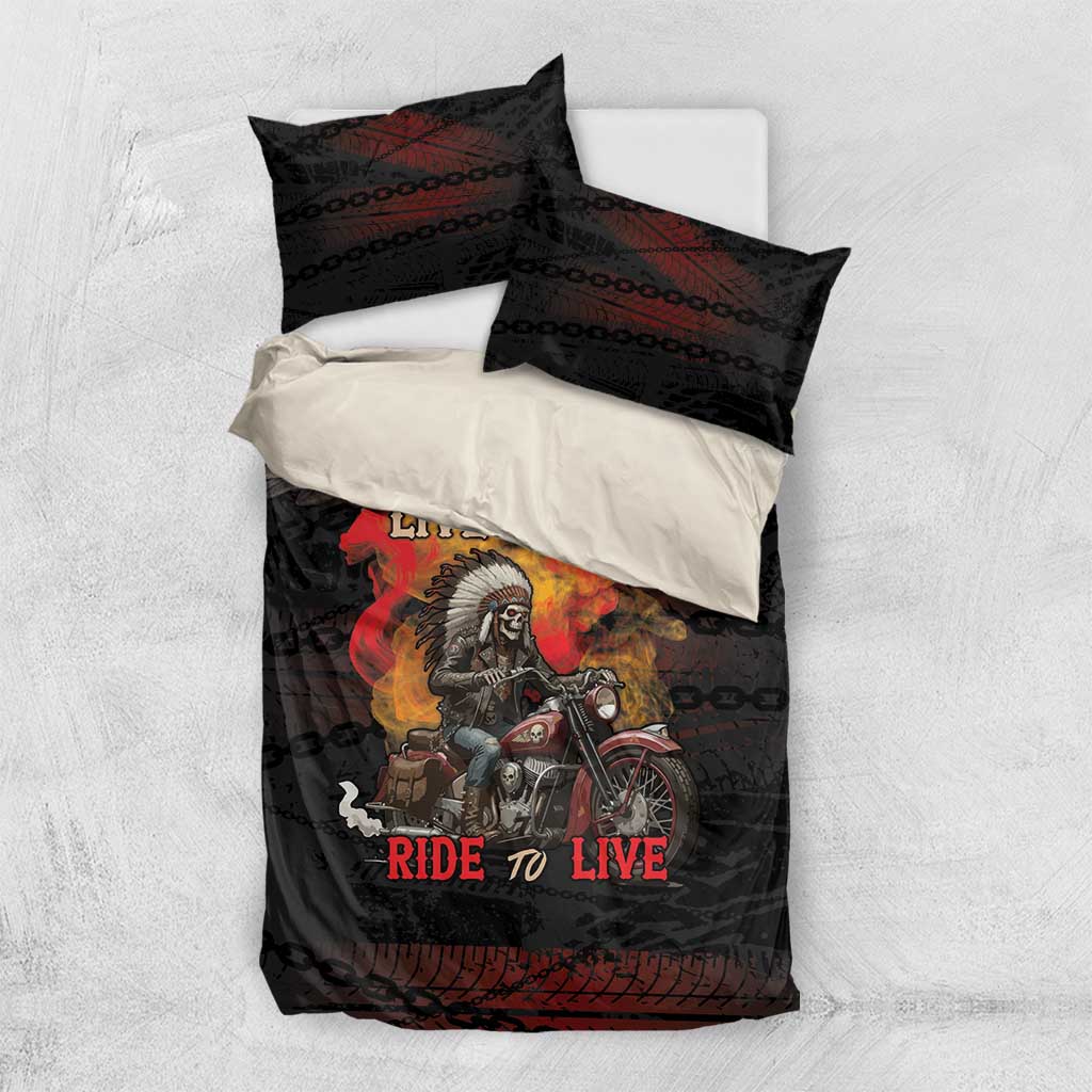 Indian Motorcycle Bedding Set Live To Ride Skull Biker Native American - Wonder Print Shop