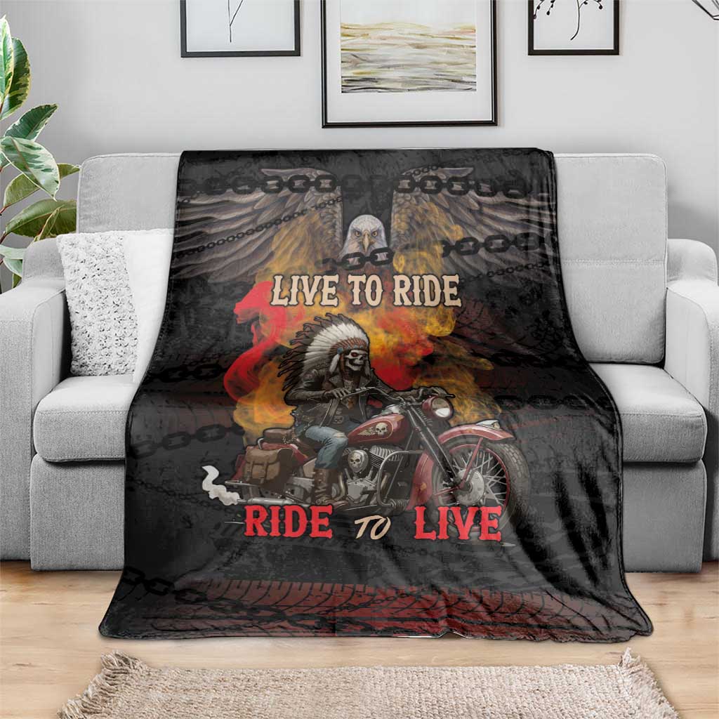 Indian Motorcycle Blanket Live To Ride Skull Biker Native American - Wonder Print Shop