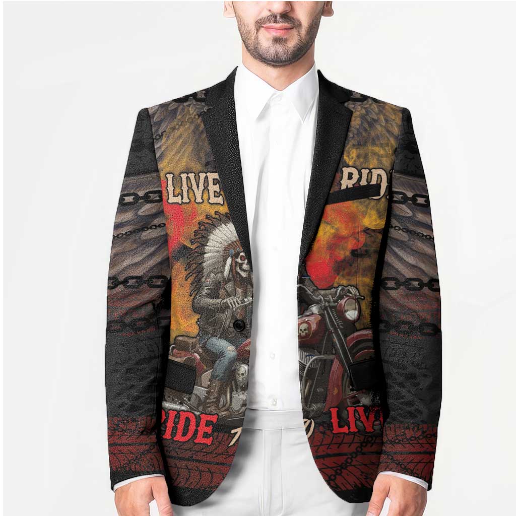 Indian Motorcycle Blazer Live To Ride Skull Biker Native American - Wonder Print Shop