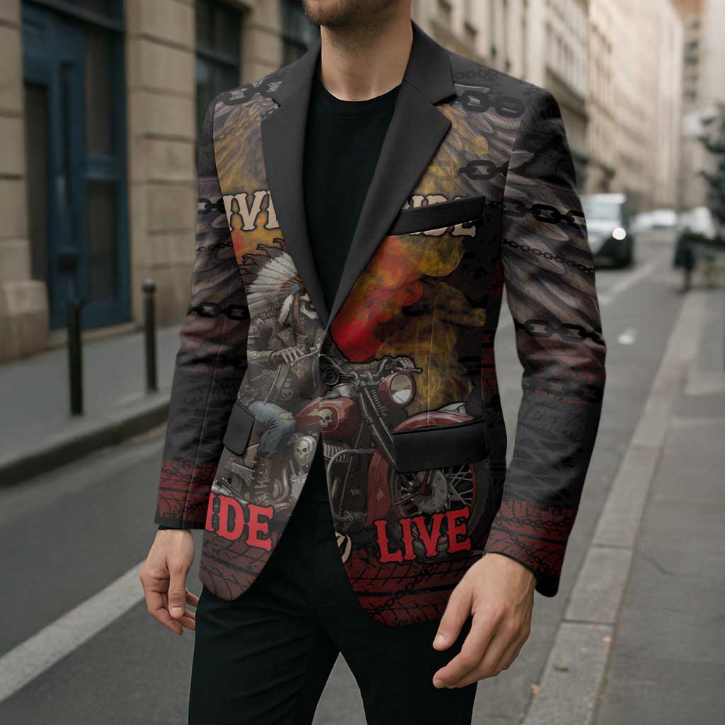 Indian Motorcycle Blazer Live To Ride Skull Biker Native American - Wonder Print Shop