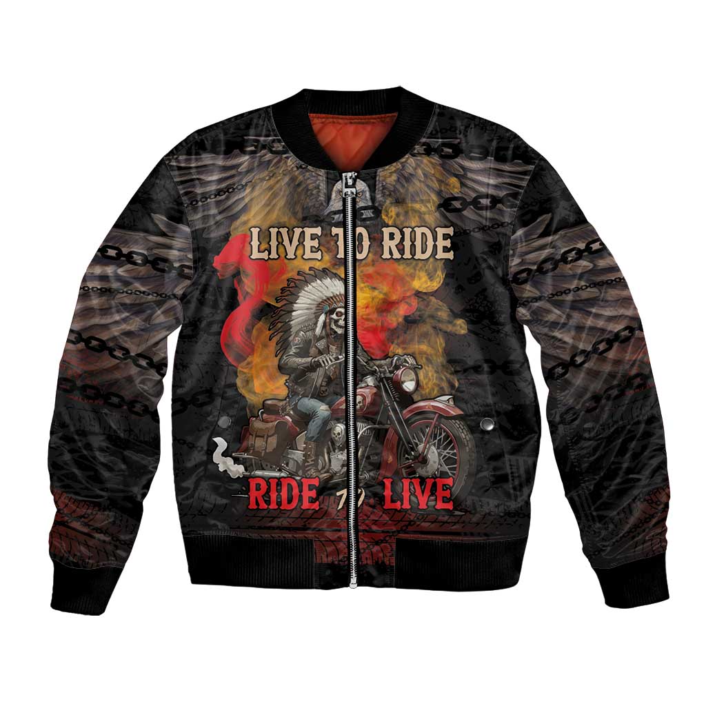 Indian Motorcycle Bomber Jacket Live To Ride Skull Biker Native American - Wonder Print Shop