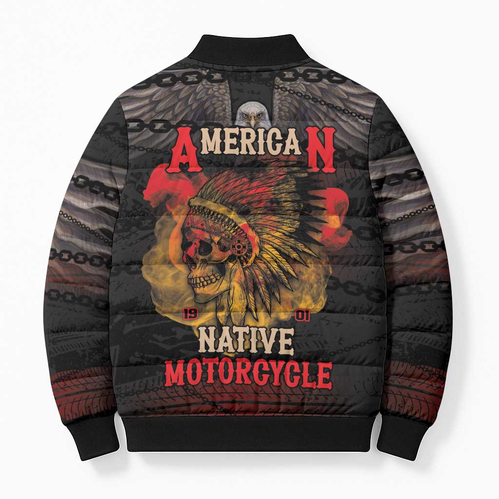 Indian Motorcycle Bomber Puffer Jacket Live To Ride Skull Biker Native American - Wonder Print Shop