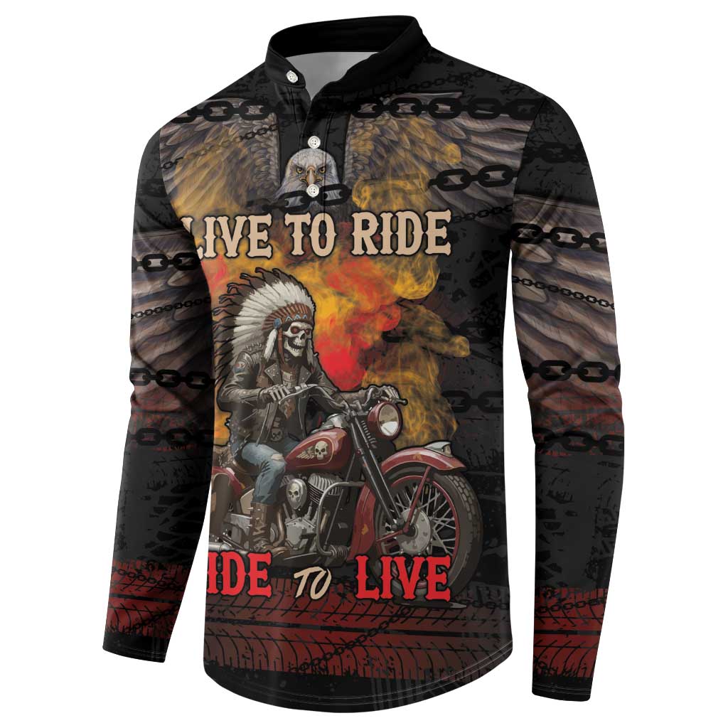 Indian Motorcycle Button Sweatshirt Live To Ride Skull Biker Native American - Wonder Print Shop