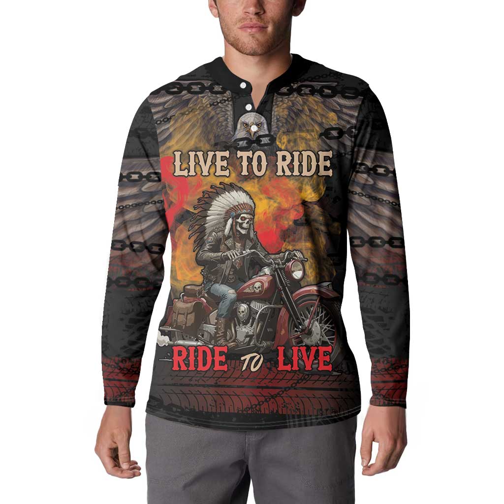 Indian Motorcycle Button Sweatshirt Live To Ride Skull Biker Native American - Wonder Print Shop