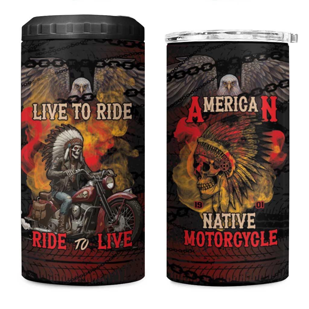 Indian Motorcycle 4 in 1 Can Cooler Tumbler Live To Ride Skull Biker Native American - Wonder Print Shop