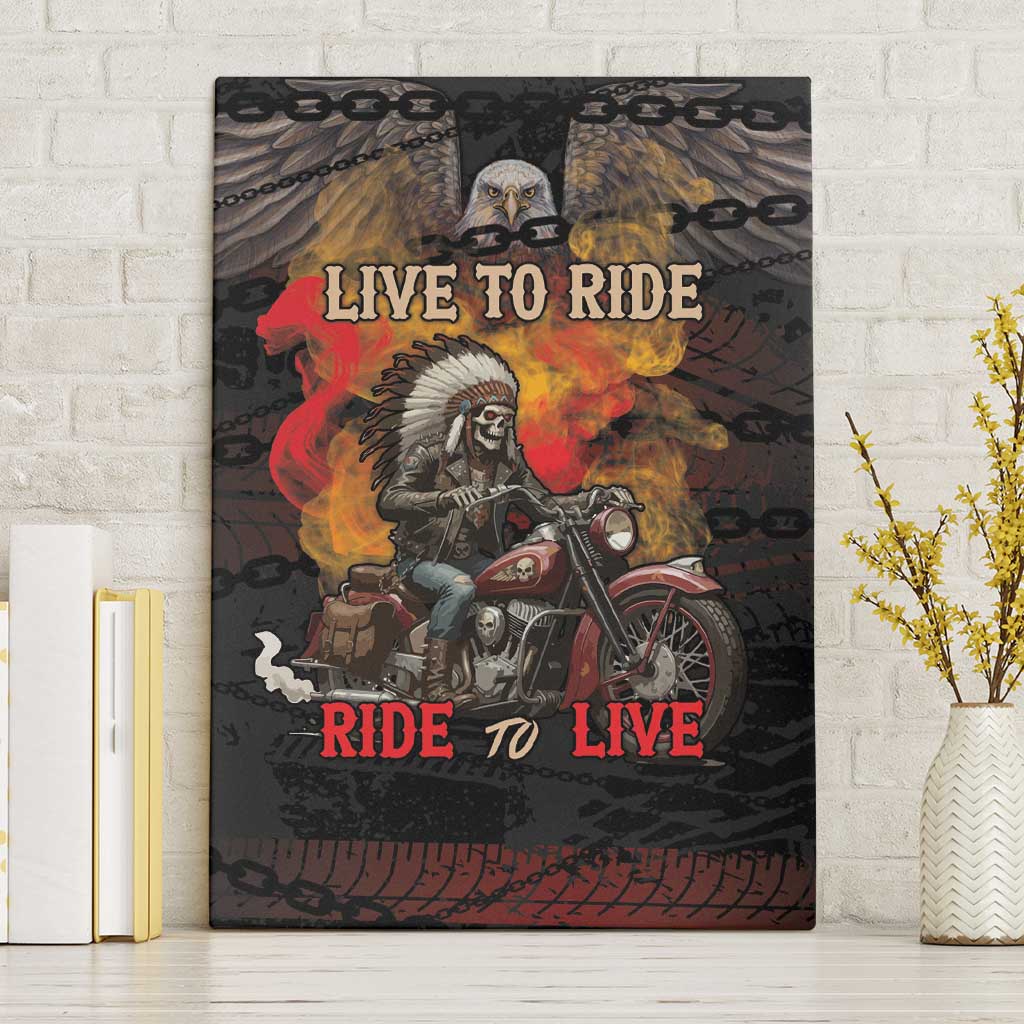 Indian Motorcycle Canvas Wall Art Live To Ride Skull Biker Native American - Wonder Print Shop
