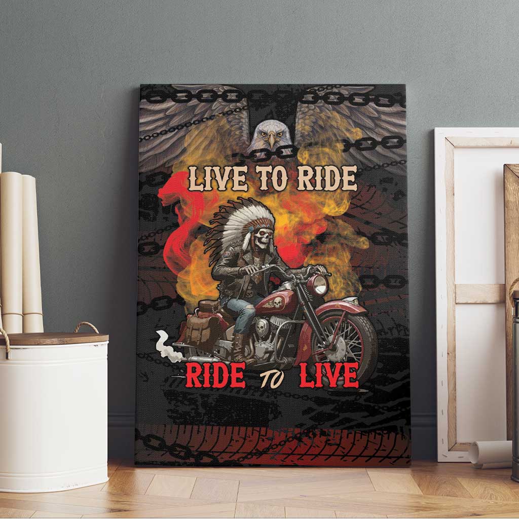 Indian Motorcycle Canvas Wall Art Live To Ride Skull Biker Native American - Wonder Print Shop