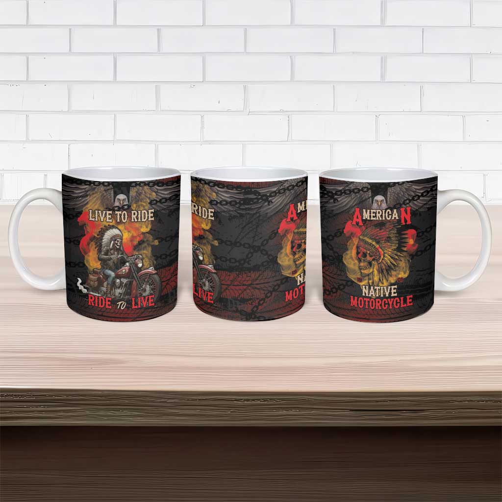 Indian Motorcycle Ceramic Mug Live To Ride Skull Biker Native American - Wonder Print Shop