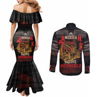 Indian Motorcycle Couples Matching Mermaid Dress and Long Sleeve Button Shirt Live To Ride Skull Biker Native American - Wonder Print Shop