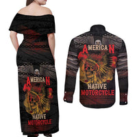 Indian Motorcycle Couples Matching Off Shoulder Maxi Dress and Long Sleeve Button Shirt Live To Ride Skull Biker Native American - Wonder Print Shop