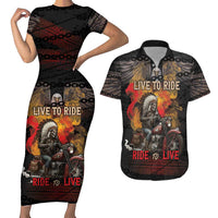 Indian Motorcycle Couples Matching Short Sleeve Bodycon Dress and Hawaiian Shirt Live To Ride Skull Biker Native American - Wonder Print Shop