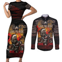 Indian Motorcycle Couples Matching Short Sleeve Bodycon Dress and Long Sleeve Button Shirt Live To Ride Skull Biker Native American - Wonder Print Shop