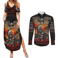 Indian Motorcycle Couples Matching Summer Maxi Dress and Long Sleeve Button Shirt Live To Ride Skull Biker Native American - Wonder Print Shop