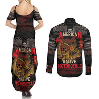 Indian Motorcycle Couples Matching Summer Maxi Dress and Long Sleeve Button Shirt Live To Ride Skull Biker Native American - Wonder Print Shop