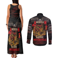 Indian Motorcycle Couples Matching Tank Maxi Dress and Long Sleeve Button Shirt Live To Ride Skull Biker Native American - Wonder Print Shop