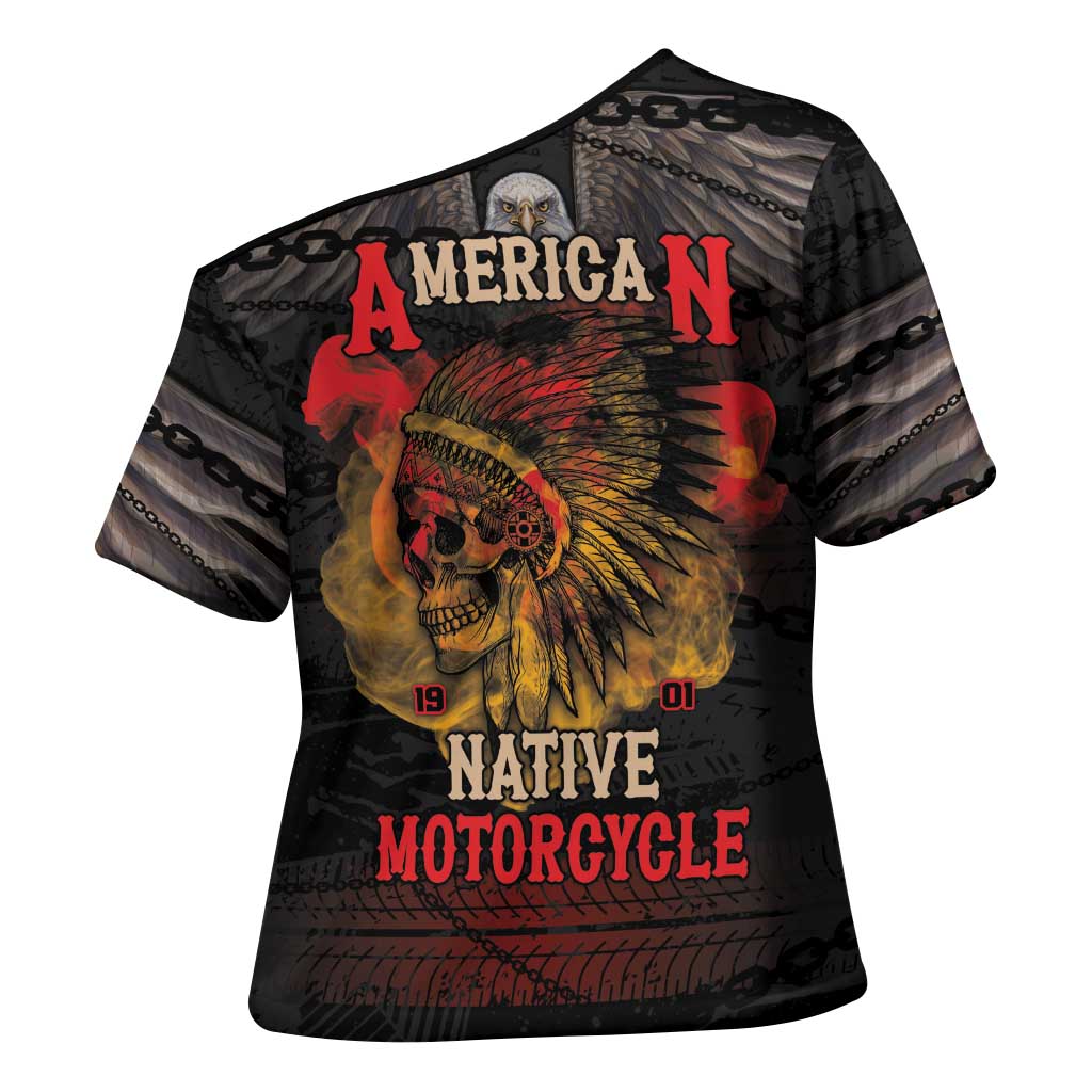 Indian Motorcycle Cross Shoulder Shirt Live To Ride Skull Biker Native American - Wonder Print Shop