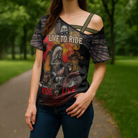 Indian Motorcycle Cross Shoulder Shirt Live To Ride Skull Biker Native American - Wonder Print Shop