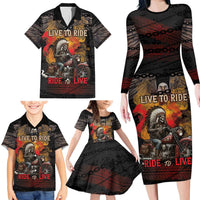 Indian Motorcycle Family Matching Long Sleeve Bodycon Dress and Hawaiian Shirt Live To Ride Skull Biker Native American - Wonder Print Shop